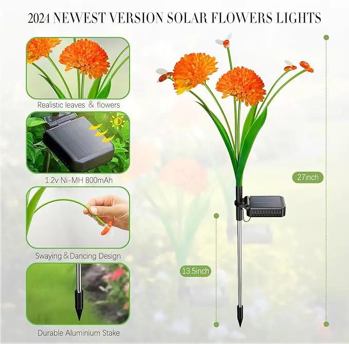 Solar Garden Lights, 8 Pack Solar Swaying Bee Lights with Flowers, Waterproof Solar Firefly Lights Outdoor for Garden Patio Yard Pathway Fall Decoration, Gifts for Women Mother's Day by GreenHaven Gardens