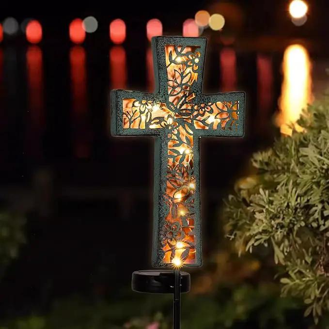 Solar Cross Garden Stake Lights 38inch Outdoor Waterproof Memorial Garden Decor 2 Lighting Modes Cemetery Decorations for Grave for Remembrance Gifts & Sympathy Gifts (Blue Cross) by GreenHaven Gardens