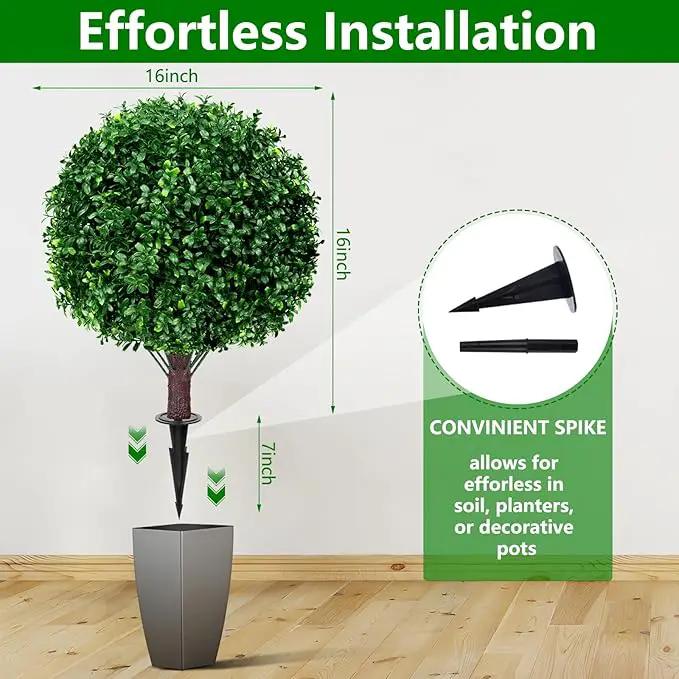 Artificial Boxwood Topiary Ball Tree Set of 2, UV Resistant Artificial Outdoor Shrubs with Spike, Decorative Evergreen Fake Topiary Bushes Plant for Front Porch Garden by GreenHaven Gardens