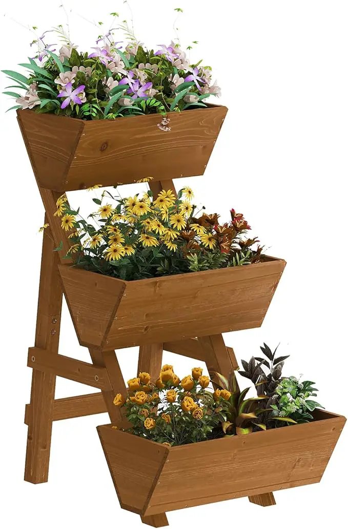 3-Tiers Wooden Raised Garden Bed,Wood Planter Box for Vegetable,Flower Rack,Flower Pot Stands,Indoor Outdoor Gardening Planting Beds (Brown, Small) by GreenHaven Gardens