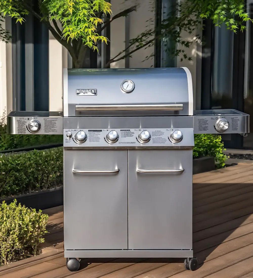 Monument Grills Larger 4-Burner Propane Gas Grills Stainless Steel with Rotisserie Kit(2 Items) by GreenHaven Gardens