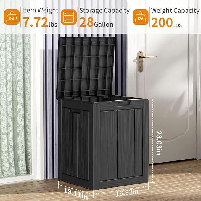 28 Gallon Resin Deck Box, Lockable Patio Outdoor Storage Box for Furniture, Garden Tools and Tools Storage, Waterproof Outside Storage Boxes - Black by GreenHaven Gardens