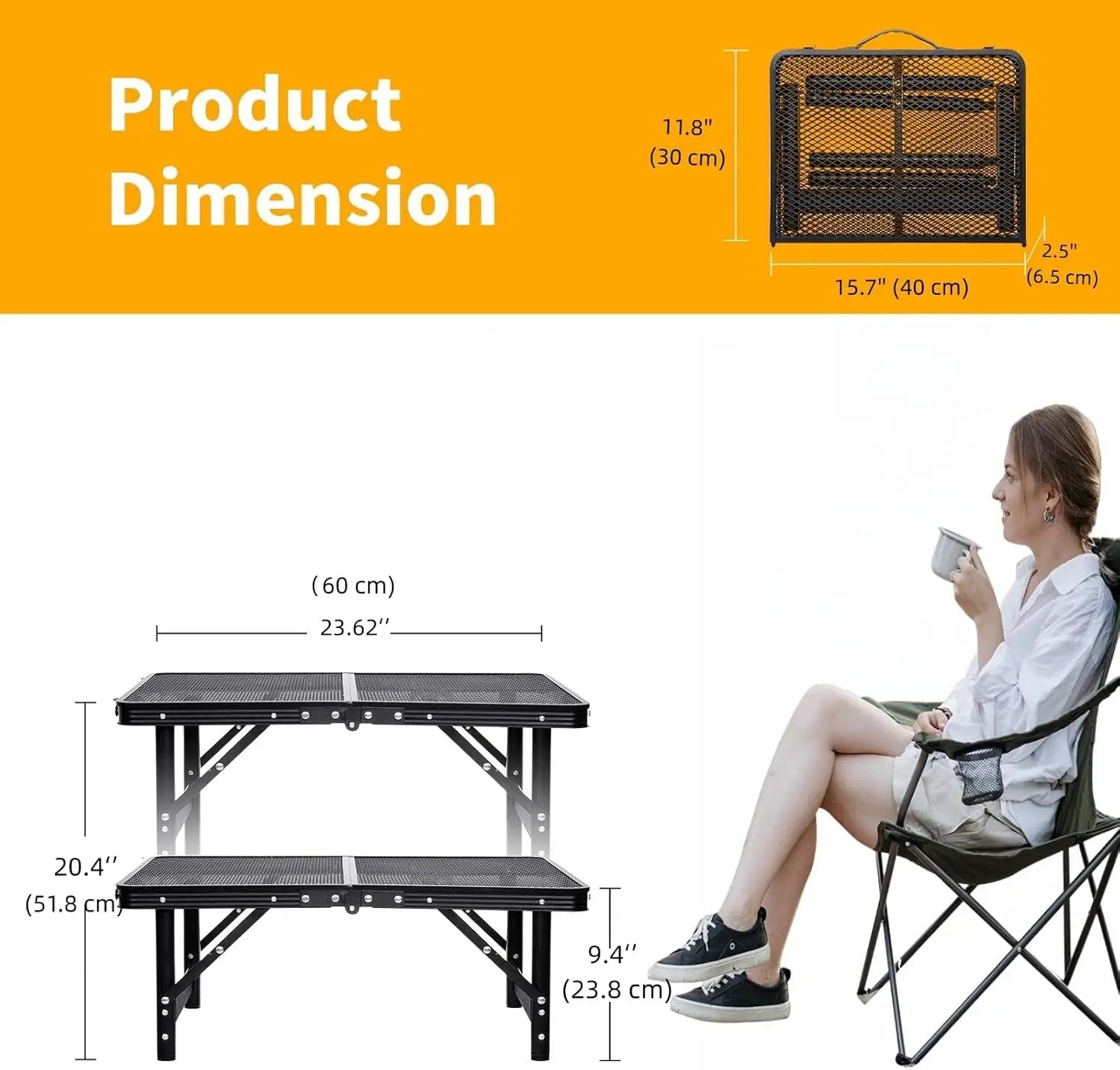 Grill Table Small Folding Table 2FT Foldable Camping Table Picnic Portable Mesh 2 Height Adjustable Outdoor Beach BBQ Black 23.6×15.7× 9.4/20.4inch by GreenHaven Gardens