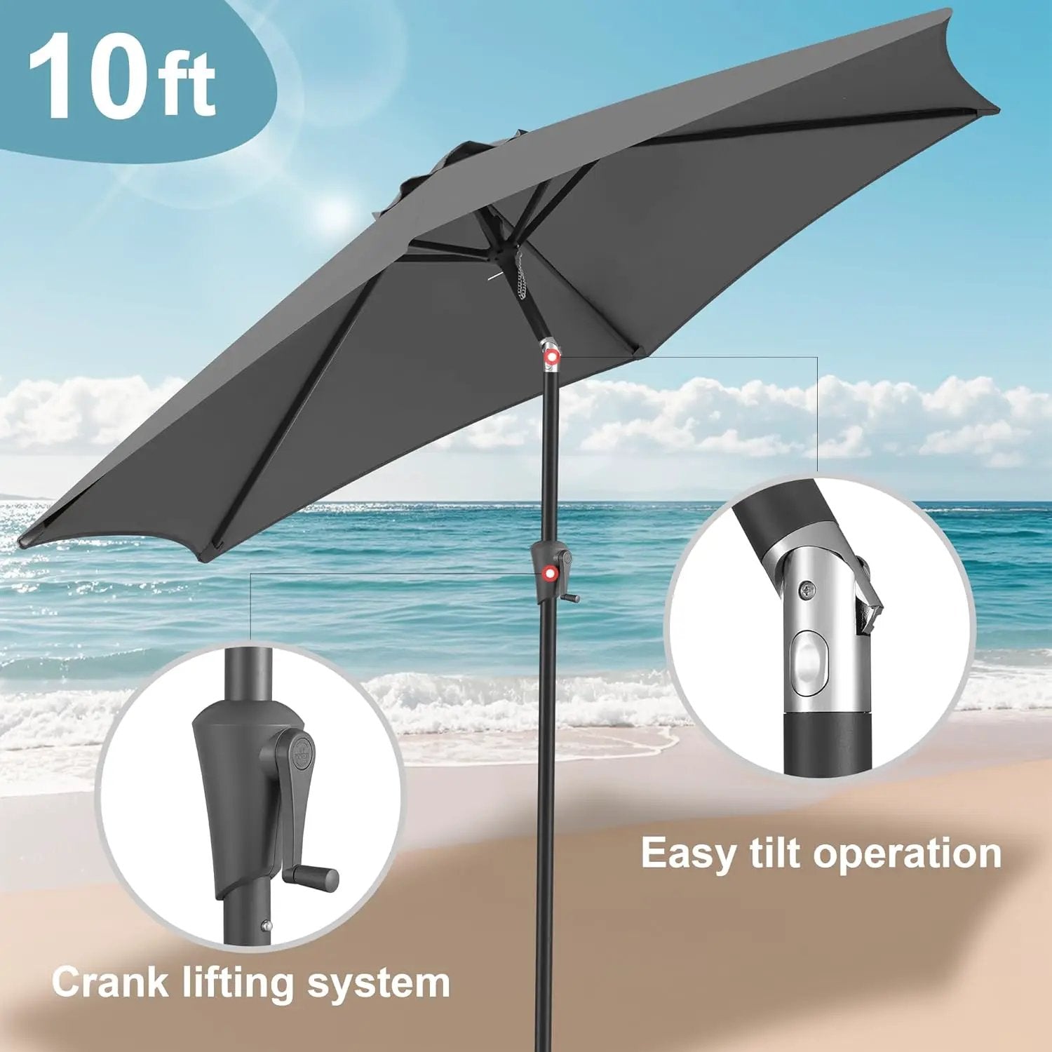 FLAME&SHADE 10ft Patio Umbrella - Outdoor Umbrella with 6 Sturdy Ribs, Push Button Tilt and Crank, UV Protection Table Market Umbrella for Pool, Porch，Garden, Deck, Backyard (Anthracite) by GreenHaven Gardens