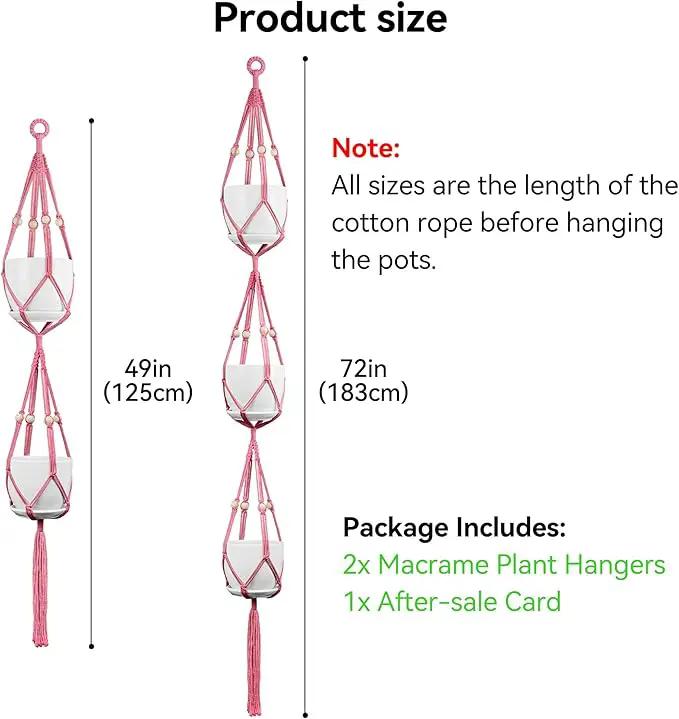 USLAI Macrame Plant Hanger Indoor Outdoor, Up to 4-15 inch Pot, Heavy 20lb Planters, Extra Long Strong Hanging Planter Basket Holder, Boho Home Decor, 49+72 Inch, Pink (POTS NOT Included) by GreenHaven Gardens