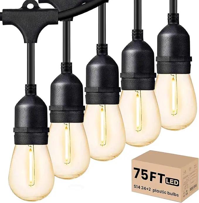 Svater Outdoor Led String Lights 75 FT, Patio Lights for Outside with 26pcs S14 Shatterproof Bulbs, IP65 Waterproof Commercial Grade Market Light, 1 Watt E26 Dimmable 2700K Warm White by GreenHaven Gardens