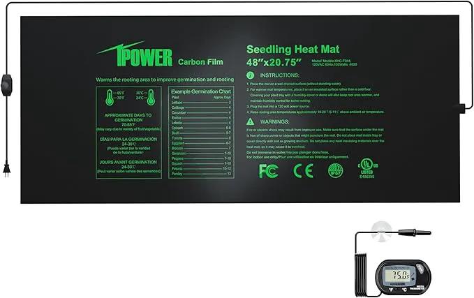 iPower 48" x 20.75" Seeding Heat Mat with Temperature Adjustable Knob and Digital Thermometer, Durable Warm Hydroponic Plant Germination Starting Pad by GreenHaven Gardens