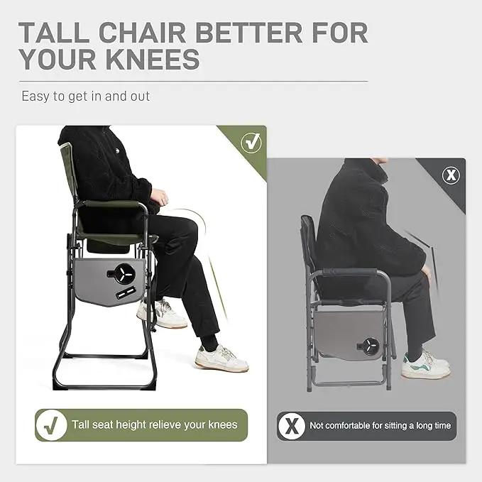 EVER ADVANCED Portable 30.7" Seat Height Tall Folding Camping Chair Directors Chair High Foldable Bar Stool with Side Table for Makeup Artist, Sports Event, Craft Show, Supports 350LBS Green Grey by GreenHaven Gardens