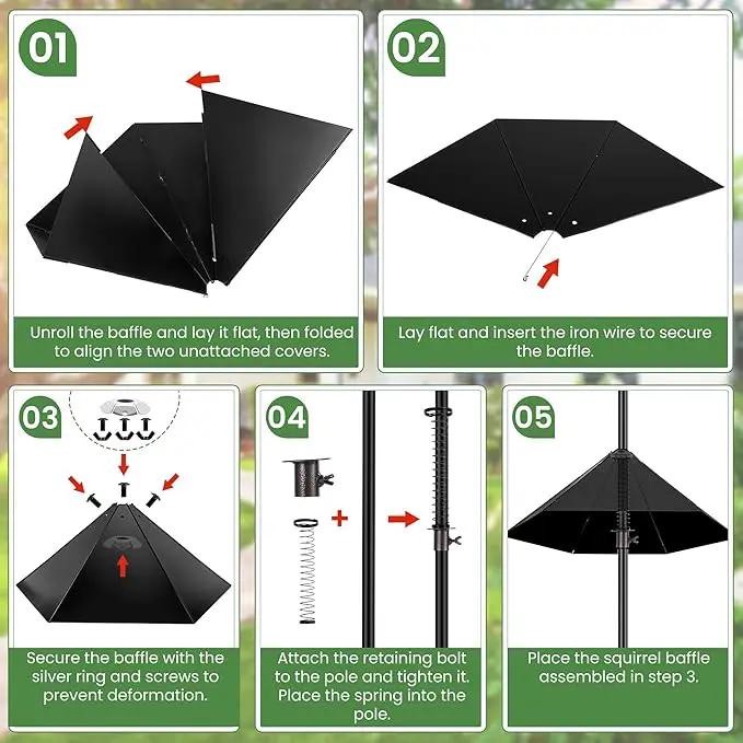 Bird Feeder Pole, 79 Inch Heavy Duty Bird House Pole Mount Kit for Outdoors, Adjustable Feeding Stand, with 2-Hooks, Metal Squirrel Baffle and 5-Prong Base, Black by GreenHaven Gardens