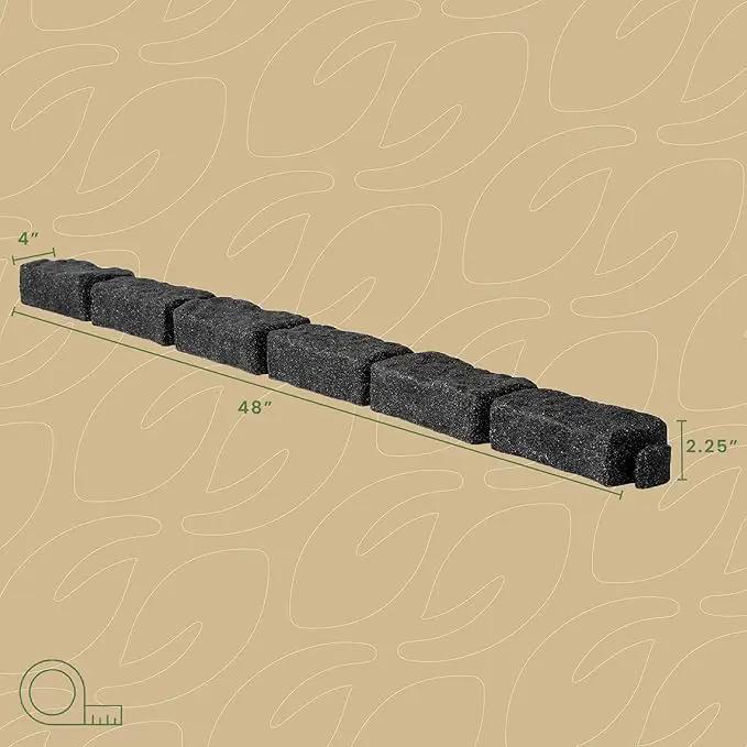 Beuta Landscape Edging | Garden Edging Border | Faux Stone Bricks for Lawn edging, Flower beds, Pathways & Yard Edging– 40 Packs | Each Section Has 6 Bricks 48"L x 4"W x 2.25"H | 120 Spikes |Charcoal by GreenHaven Gardens