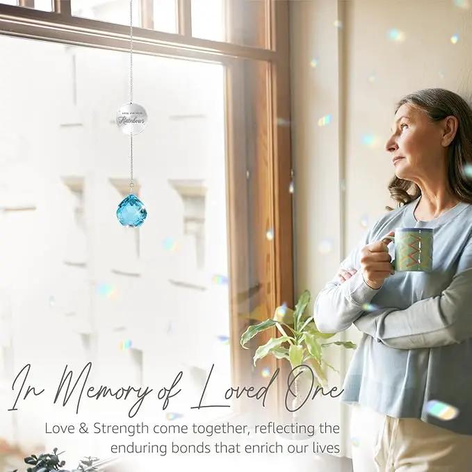 Memorial Gifts for Loss of Loved One, Unique Sympathy Gift Idea Sky Blue Crystal Ball Window Suncatcher, Rainbow Bereavement Grief Gift Box for Loss of Mom Dad Husband Son Daughter by GreenHaven Gardens