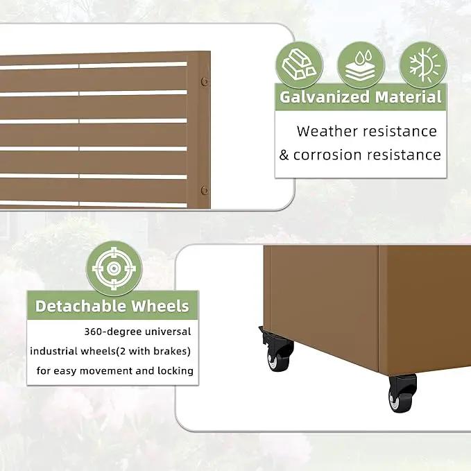 Casaphoria Metal Raised Garden Bed with Trellis and Wheels, 47"x47"x16" Planter Box for Climbing Plants, Vegetables & Vines, Features Drainage Holes and Privacy Screen (Brown-Louvered) by GreenHaven Gardens