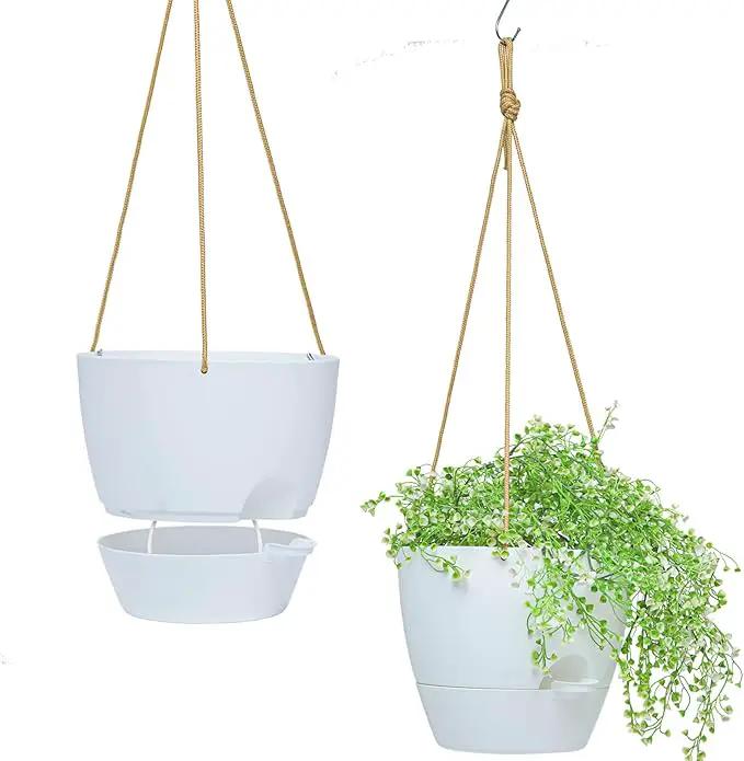 10 Inch Self Watering Hanging Pots, 2 Pack Hanging Planters with 40oZ Deep Reservior for Indoor Outdoor Plants Flowers, White by GreenHaven Gardens