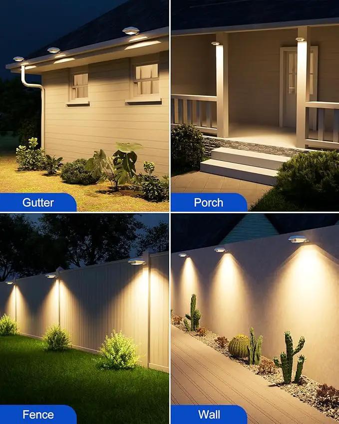 4 Pack Solar Powered Gutter Lights Outdoor Decorative Waterproof 12 LEDs Yard Lamp for Fence, Railing, Outside Wall, Deck, Garden, Path, Backyard, Walkway, Patio, No Drilling Installation (Warm White) by GreenHaven Gardens