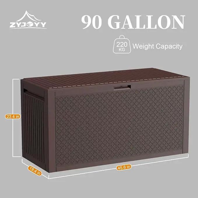 90 Gallon Resin Deck Box, Weatherproof Outdoor Storage Box for Patio, Garden, Pool, and Yard, Lockable Waterproof Bin for Tools, Cushions, and Accessories, Brown by GreenHaven Gardens