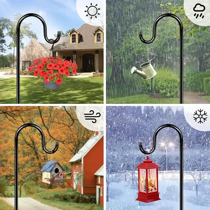 84" Shepherds Hooks for Outdoor, Heavy Duty Garden Bird Feeder Pole Hanging Bird Feeder, Solar Light Lanterns, Outdoor Plant Hanger Hook with 7 Base Prongs, 2 Packs by GreenHaven Gardens