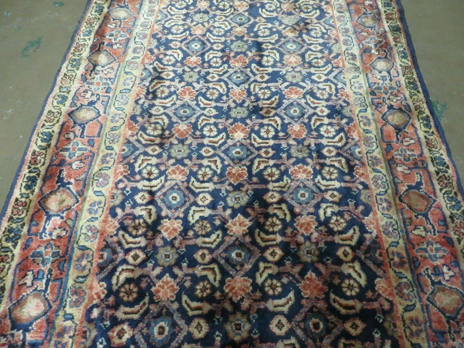 3'7" X 10' Antique Handmade India Floral Oriental Wool Runner Rug Organic Blue by Jewel Rugs
