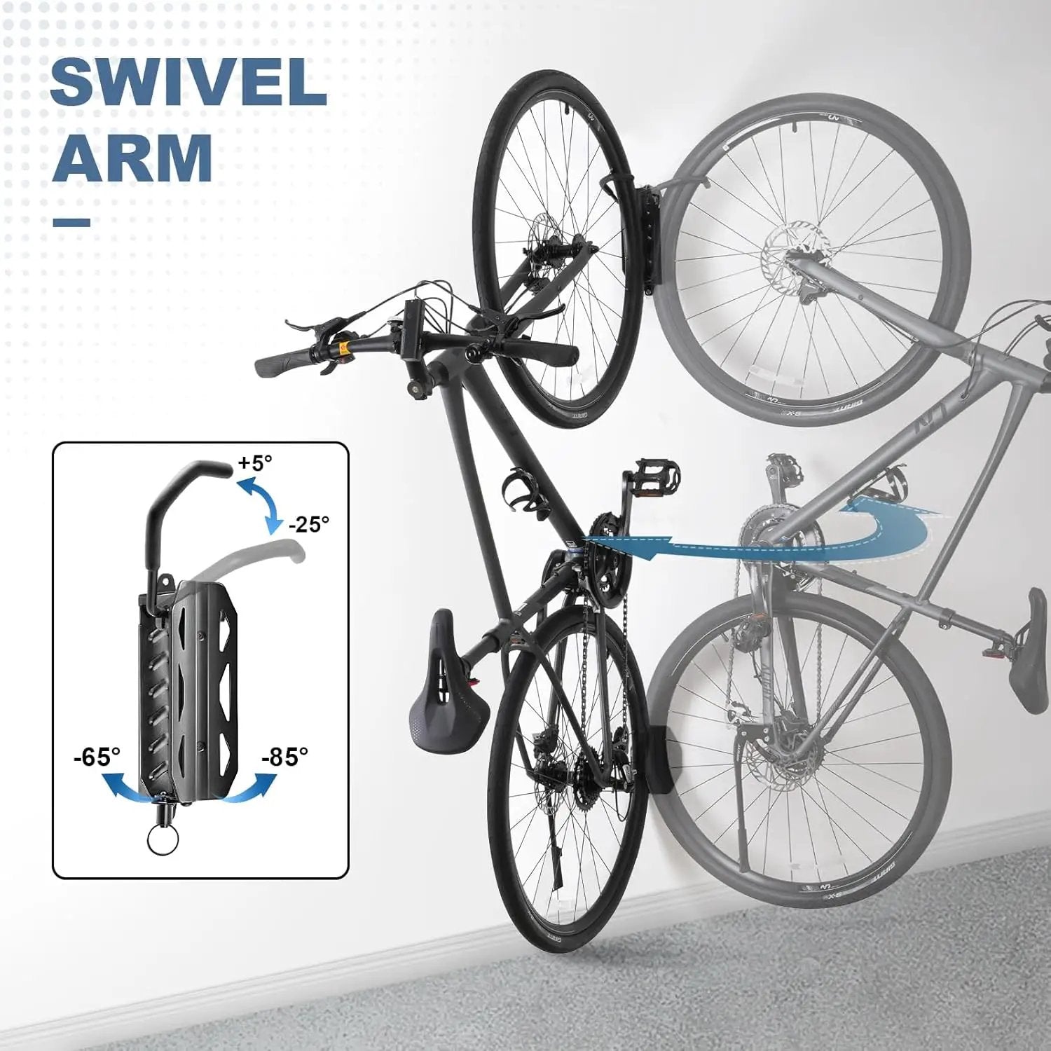 QAQ Swivel Bike Wall Mount, Vertical Bike Rack Garage Holds Up to 66lbs, Bike Hooks for Garage Space-Saving, Easy to Install - 2 Pack by GreenHaven Gardens