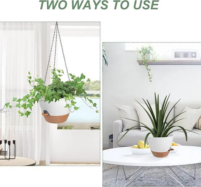 Hanging Planters for Indoor Outdoor Plants, 2 Pack Self Watering Hanging Pot with Drainage Holes & Removable Tray (White, 6'') by GreenHaven Gardens