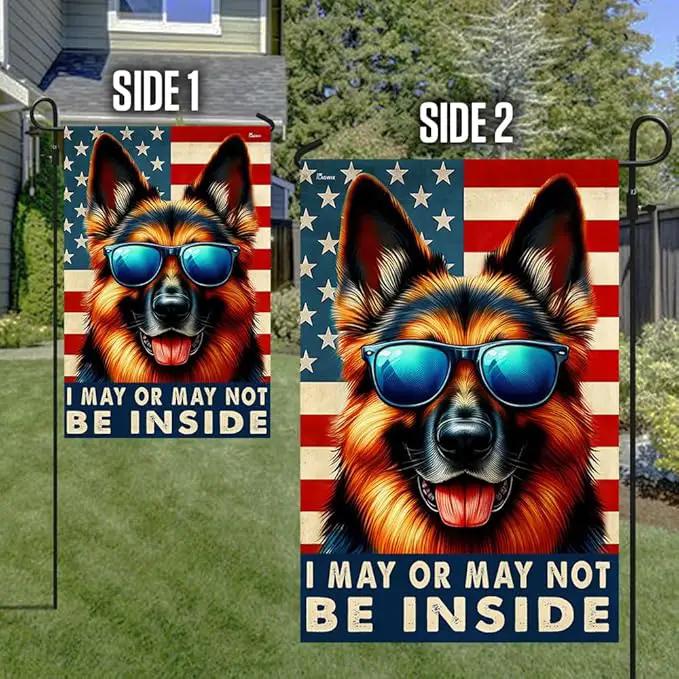 American Flag-Funny German Shepherd Dog American Flag TQN2748F, Garden Flag (11.5" x 17.5")-USA Flags Premium Polyester-Decorative Indoor Outdoor Flag by GreenHaven Gardens