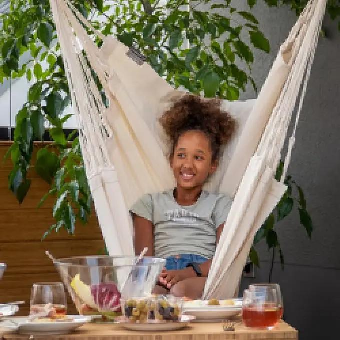 La Siesta® Large Comfort Habana Cotton Hanging Hammock Chair, Indoor Outdoor Hammock Swing Chair, Boho Hanging Chair Bedroom Patio, Max 285 Lbs, Latte by GreenHaven Gardens