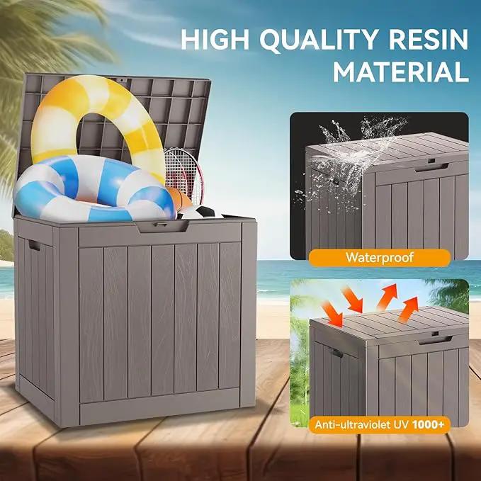 KAMABOKO Deck Box, 32 Gallon Resin Indoor and Outdoor Storage Boxes Waterproof for Garden Tools, Pool Accessories Storage Bench, Patio Furniture and Cushions with Lockable Lid, Grey by GreenHaven Gardens