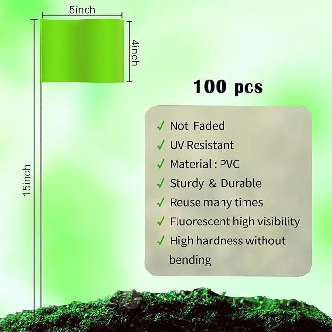 Zozen 100Pack Green Marking Flags, Writable/15x4x5 Inch, Yard Flags for Lawn & Irrigation & Landscape & Sprinkler & Survey & Dog Training. by GreenHaven Gardens