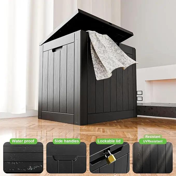 30 Gallon Outdoor Deck Box,Storage Lockable Waterproof Patio Furniture,Garden Tools,Cushions,Pool Accessories Outside Storage Resin Box(Black) by GreenHaven Gardens
