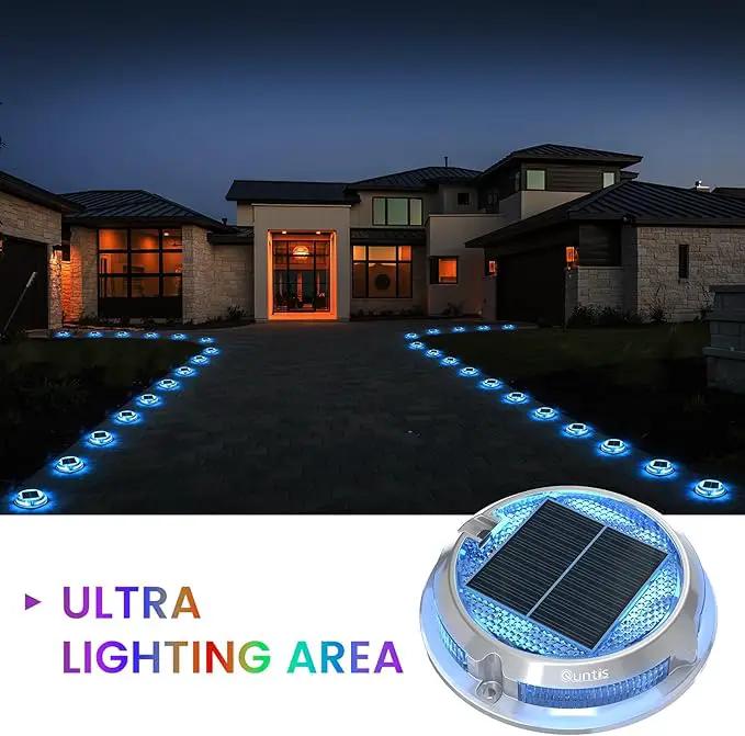 Quntis RGB Solar Deck Lights 2 Pack, 11 Lighting Modes Solar Driveway Lights Outdoor Waterproof IP68, Step Light for Outside, Deck Light Solar Powered for Stair Pathway Walkway by GreenHaven Gardens
