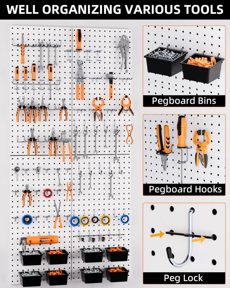 INCLY 158PCS Metal Pegboard Wall Organizer, 48x24 Inch White Pegboard Panels Tool Organizer Kit with Accessories Hooks and Bins, Peg Board Utility Tool Storage for Garage Workbench Shed by GreenHaven Gardens