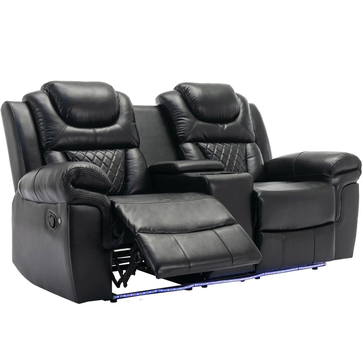 Home Theater Seating Manual Recliner Loveseat With Hide-Away Storage, Cup Holders And Led Light Strip For Living Room by HouseOfZazla