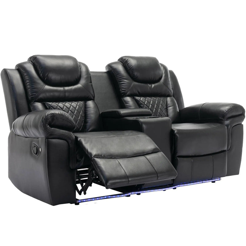 Home Theater Seating Manual Recliner Loveseat With Hide-Away Storage, Cup Holders And Led Light Strip For Living Room by HouseOfZazla