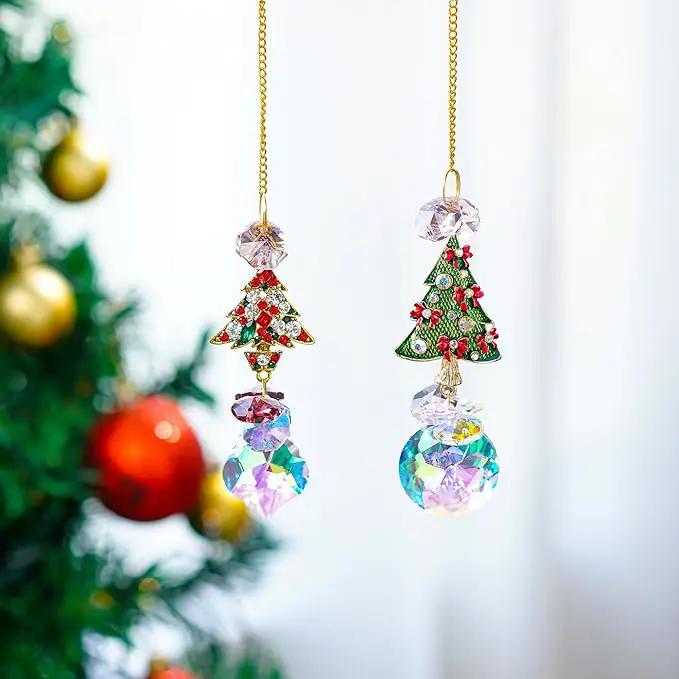 2PCS Rhinestones Christmas Tree Ornaments Suncatcher Prisms Hang for Tree Window Christmas Eve Party by GreenHaven Gardens