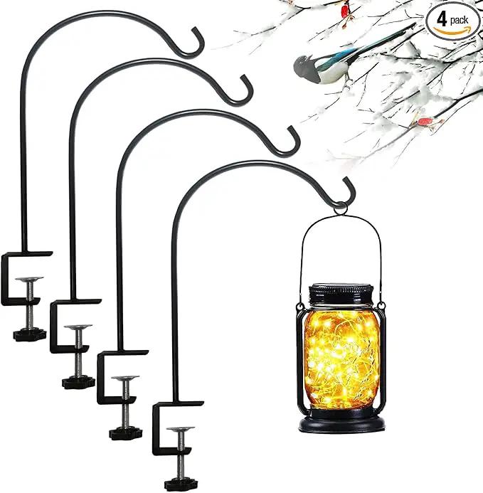 Deck Hook for Railing 4 Pack Deck Bird Feeder Pole with 2.2 Inch Strengthened Clamp for Hanging Bird Feeders, Lanterns, Wind Chimes, Flower and Plant Baskets by GreenHaven Gardens
