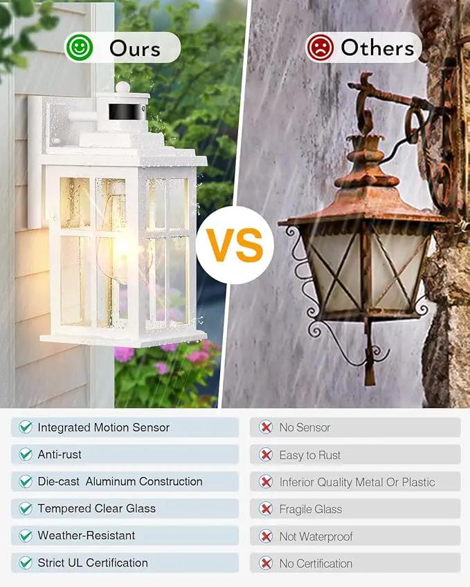 White Motion Sensor Light Outdoor, 2 Pack Dusk to Dawn Outside Lights for House, Anti-Rust Exterior Light Fixture, Waterproof Porch Light for House, Garage, Balcony, Weather Resistant by GreenHaven Gardens