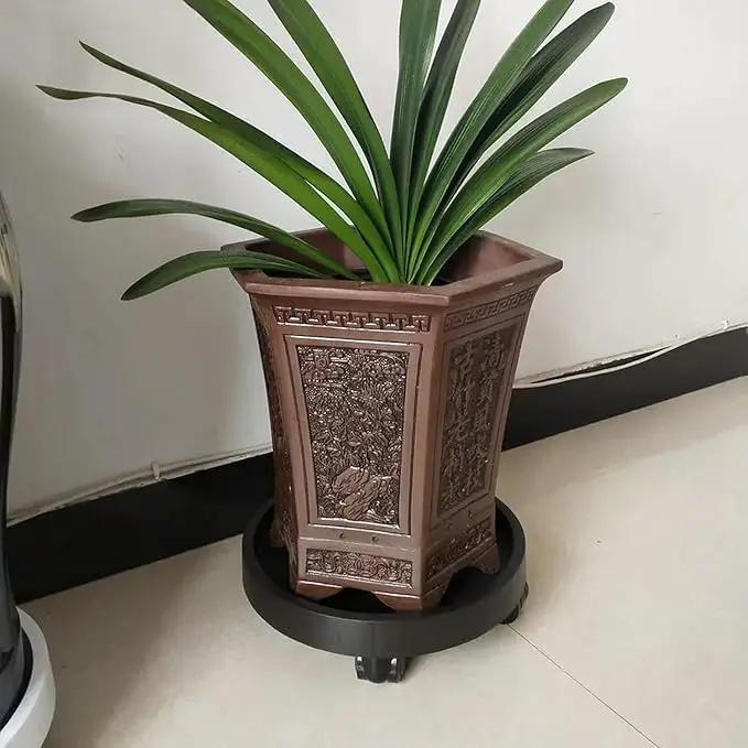 WanderingDonkey 2 Pack of 14 Inch Heavy Duty Plant Caddy with Wheels,Rolling Plant Stand Pot Trolley, Potted Flower Mover Dolly with Casters Round Coaster for Indoor Outdoor, Brown by GreenHaven Gardens
