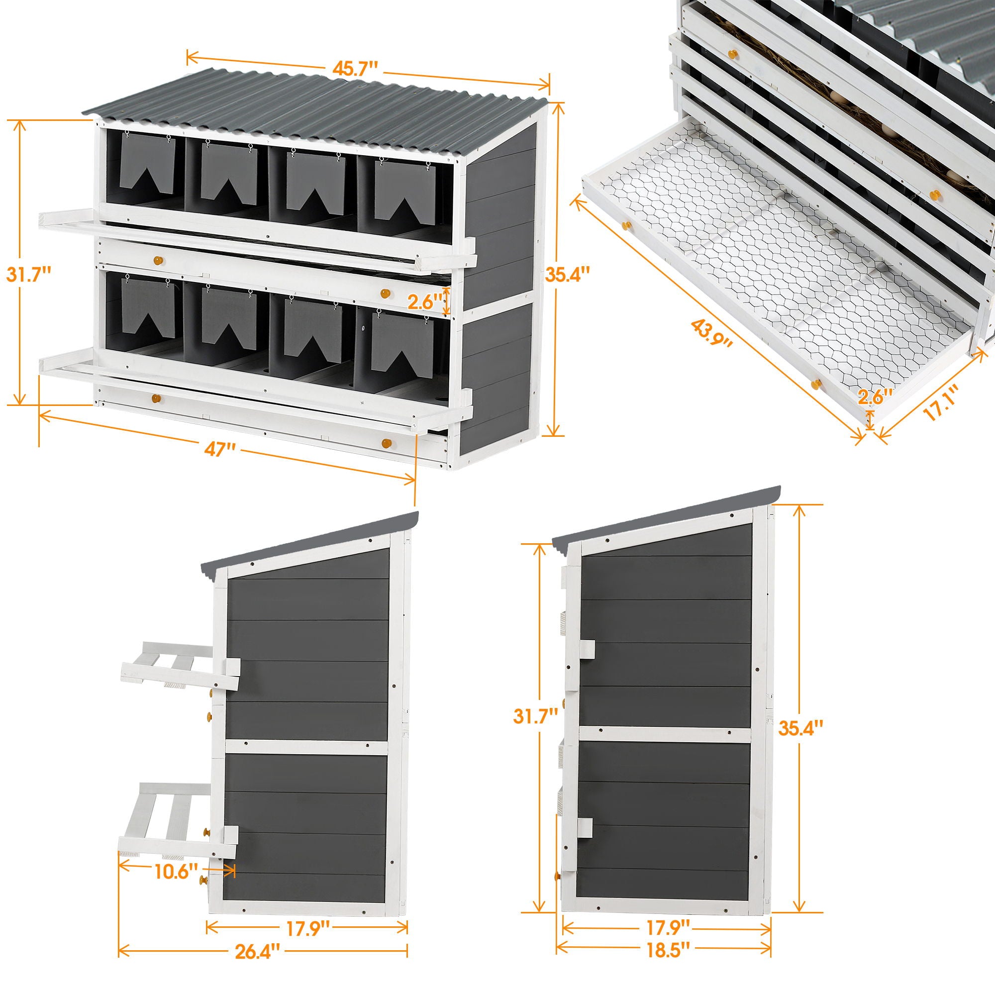 Wooden Chicken Nesting Box With 2 Egg Collection Drawers - White / Gray by HouseOfZazla
