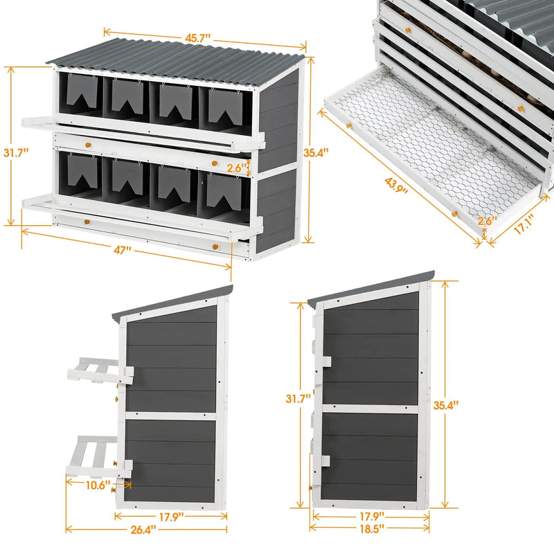 Wooden Chicken Nesting Box With 2 Egg Collection Drawers - White / Gray by HouseOfZazla