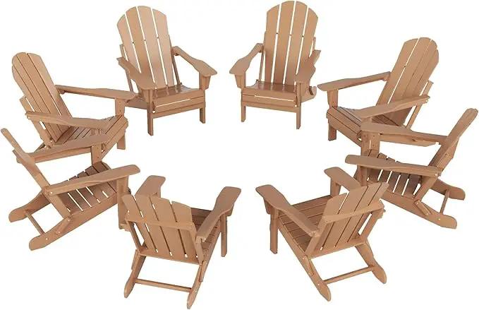Westin Outdoors Laguna WO Outdoor Adirondack Folding Patio Chairs 8 PCS Set Retro Beach Aesthetic for Backyard, Lawn, Patio, Deck, Garden, Weather Resistant Polyethylene Plastic Lounger (Teak) by GreenHaven Gardens