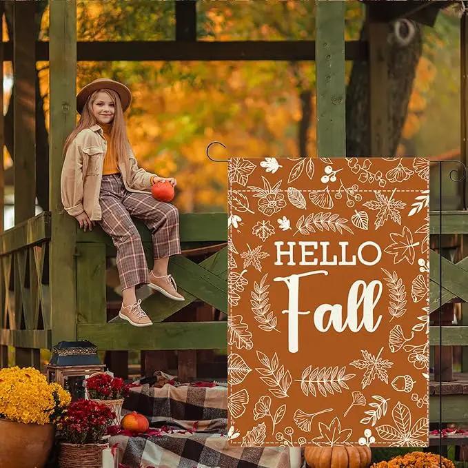 Hello Fall Garden Flag Autumn Holiday Garden Flag 12x18 inch Double Sided Fall Thanksgiving Maple Leaves Flags Decorations for Yard Outside Lawn Patio (Flay 1806) by GreenHaven Gardens