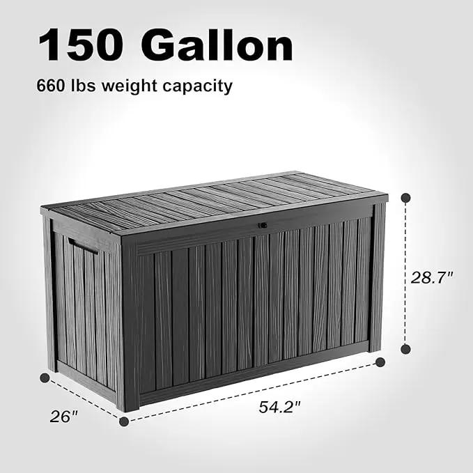 150 Gallon Outdoor Deck Box,Storage Lockable Waterproof Patio Furniture,Garden Tools,Cushions,Pool Accessories Outside Storage Resin Box(Black) by GreenHaven Gardens