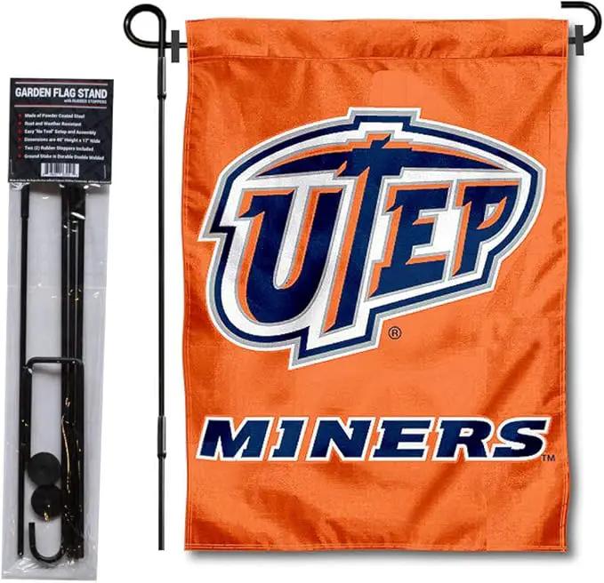College Flags & Banners Co. Texas El Paso Miners Garden Flag with Stand Holder by GreenHaven Gardens