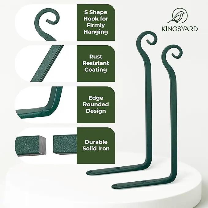 Kingsyard 2-Pack Wall Plant Hanger Outdoor - Heavy Duty Metal Hanging Bracket Hooks for Hanging Plant Bird Feeders Lanterns Wind Chimes Outdoor & Indoor, 6-Inch/Green by GreenHaven Gardens