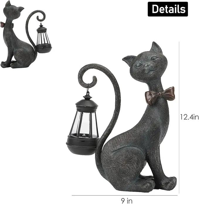 Whimsical Outdoor Cat Statues with Solar Garden Lantern:Cat Garden Statues for Outside Decor Clearance,Outdoor Figurine for Yard Art Lawn Ornaments Patio Balcony Home House - Valentines Birthday Gifts by GreenHaven Gardens