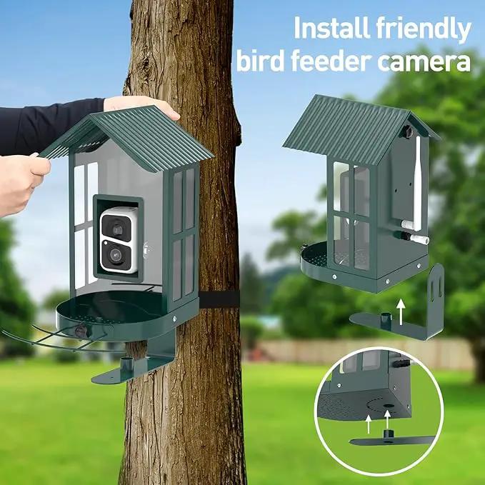 Soliom- Bird Feeder with Camera, 5W Solar Powered, AI Identify Species, Smart Wild Bird Watching, 2K Live View, Instant Arrival Alerts,Large 2.7L Seed Capacity, Metal Squirrel Chew-Proof - BF08 Green by GreenHaven Gardens