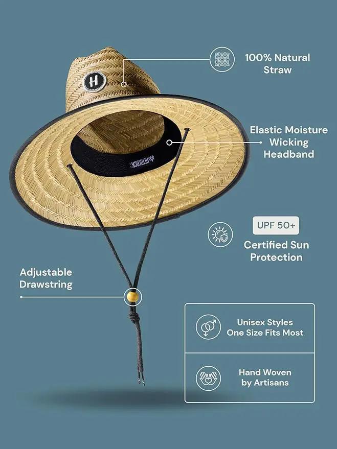 Straw Hat for Men & Women | Lifeguard Hat, Beach Hat & Sun Hat | UPF 50+ Wide Brim for Sun Protection | One Size | Hemlock by GreenHaven Gardens