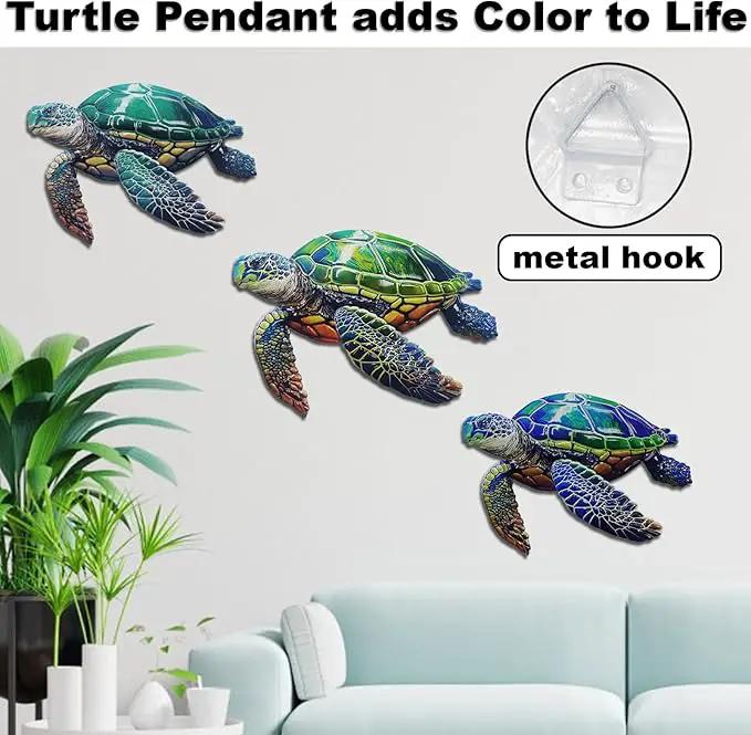 John's Studio 3Pcs Metal Turtle Sea Wall Decor Outdoor Garden Hanging Art Sculptures Home Ocean Theme Decorations for Kitchen Bathroom and Pool by GreenHaven Gardens