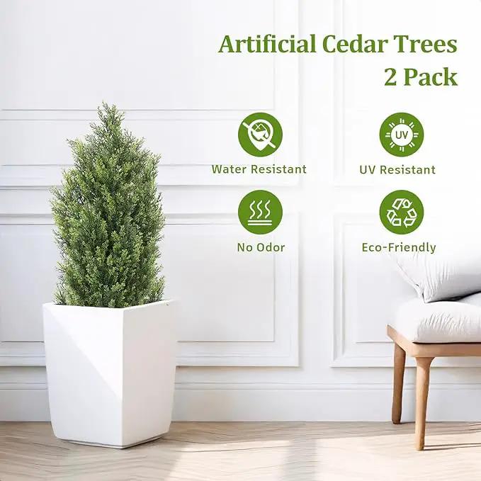 THE BLOOM TIMES 3ft Topiary Trees Artificial Outdoor 2 Pack – UV Resistant Faux Cedar Pine Cypress Bushes and Shrubs, Fake Potted Plants for Front Porch Outside Planter Patio Decor, Set of 2 (3 Foot) by GreenHaven Gardens