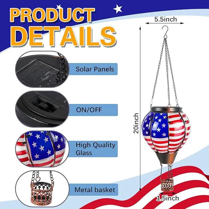 2 Pcs 20 Inch Flag Hot Air Balloon Hanging Solar Lantern Outdoor Garden Decor Waterproof Hot Air Balloon Flame Lantern for Lawn Porch Yard by GreenHaven Gardens
