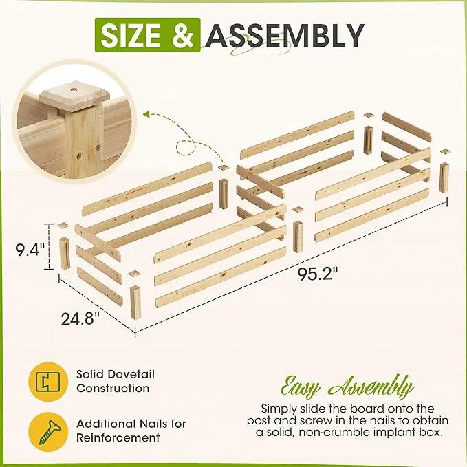 Crownland Outdoor Gardens 8 ft Raised Garden Bed Wooden Patio Raised Beds Backyard Elevated Planter Box Grow Vegetables Fruits Herb Yard Fast Easy Assembly by GreenHaven Gardens
